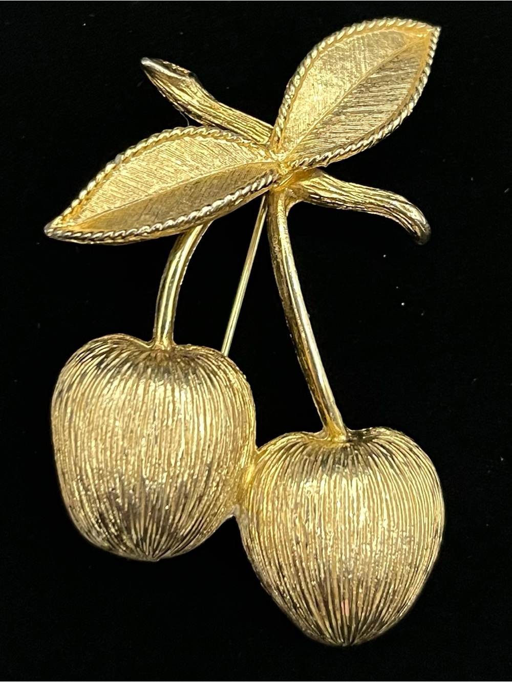 Vintage Sarah Coventry "Golden Cherries" Brooch Pin Brushed Gold Tone Signed